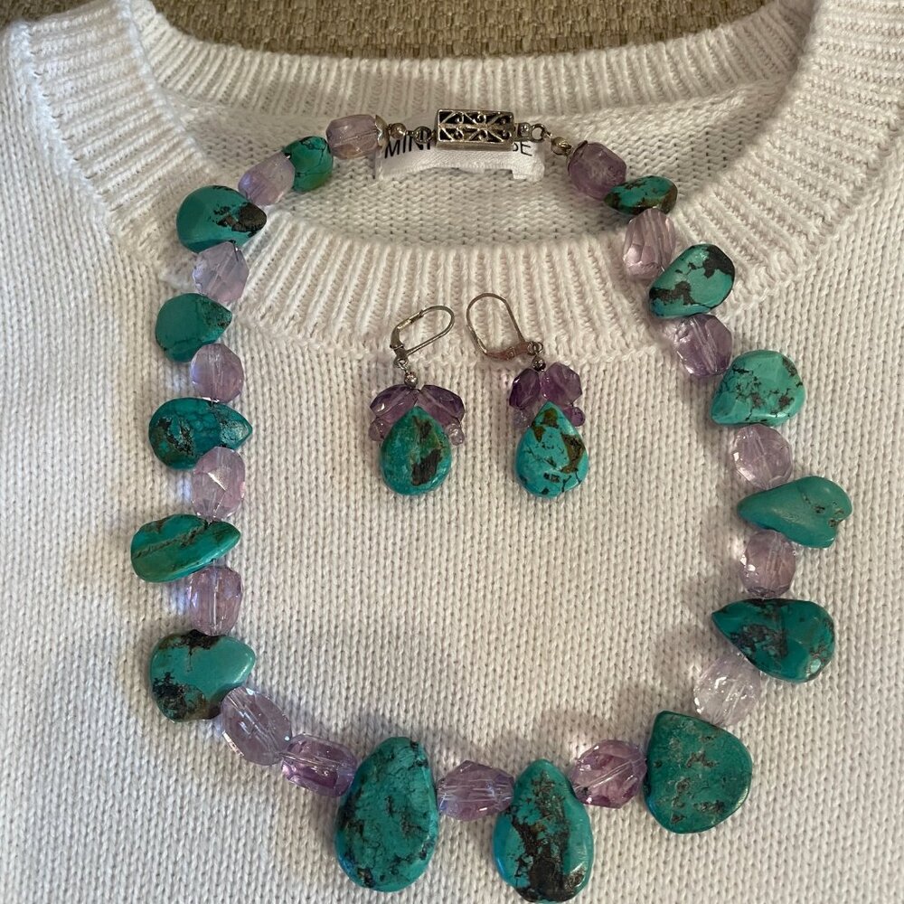 Personality plus in this jade and lavender glass necklace with earrings